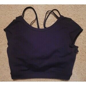 Zella Cropped Top Shirt w/ Built In Sports Bra Small Black Strappy Mesh